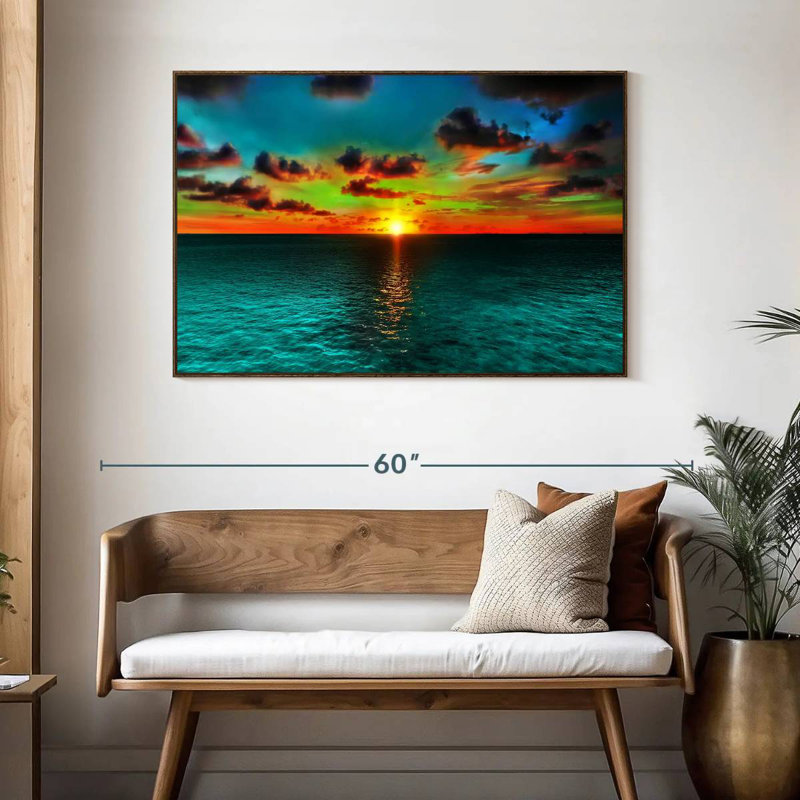 Sunset And Ocean, 46" X 31", Floating Frame Walnut