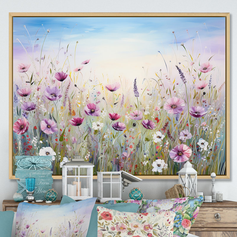 Fleurs sauvages Meadows III - Art mural champ de fleurs, H 16 po x l 32 po x P 1 po, Cadre naturel flottant