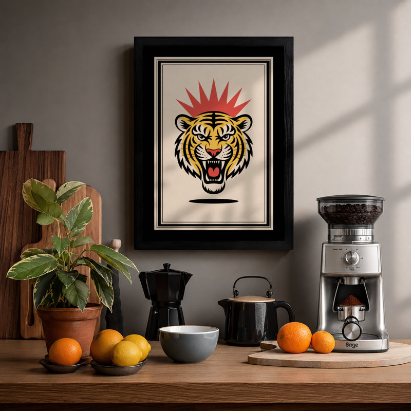 Fierce Tiger Graphic Art - Framed Print, Black, A3 - 42.0 x 29.7 cm