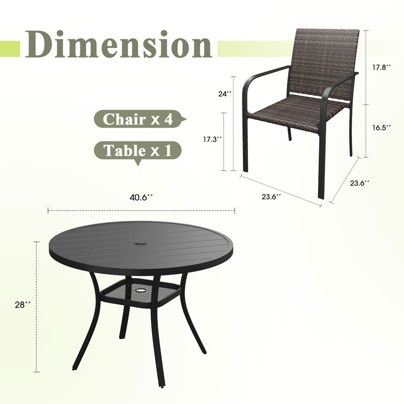 Ensemble repas pour 4 personnes avec chaises en rotin et osier, Noir