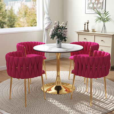 Ensemble de salle à manger à piédestal rond avec chaise tissée