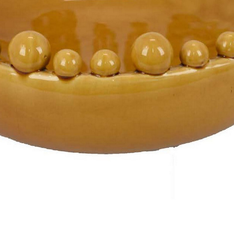 Bol décoratif Saul, corps en céramique de 16 pouces, bords à motif de bulles, Jaune