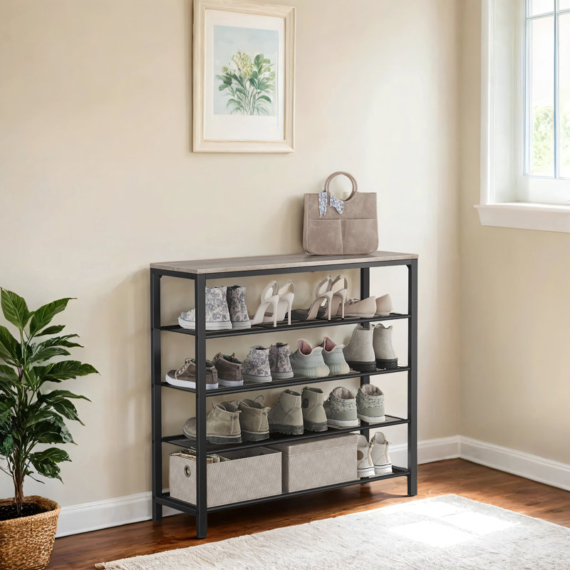 5-Tier Storage 25 Pair Shoe Rack, Black/Greige