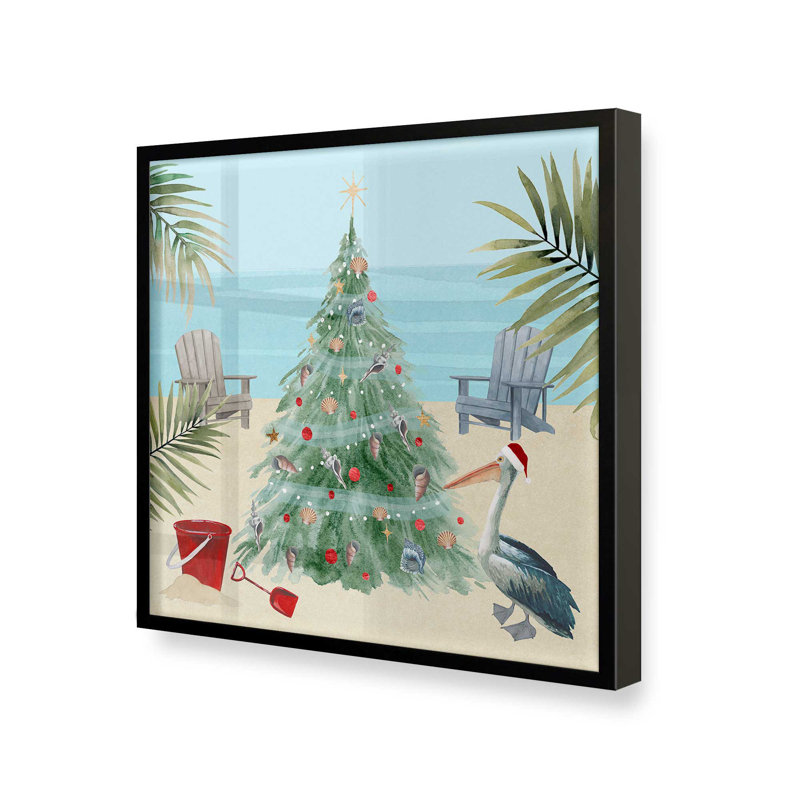 «Beachside Christmas I Print», H 17,5 po x l 17,5 po, Cadre simple noir satiné, bois massif