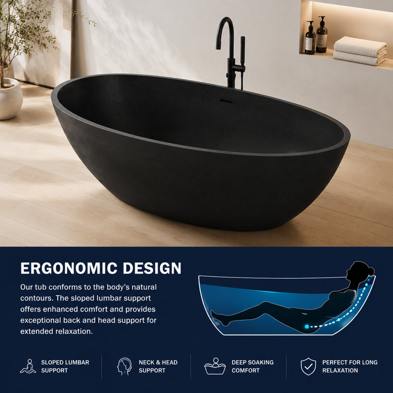 62.8'' L Soaking Bathtub, Black