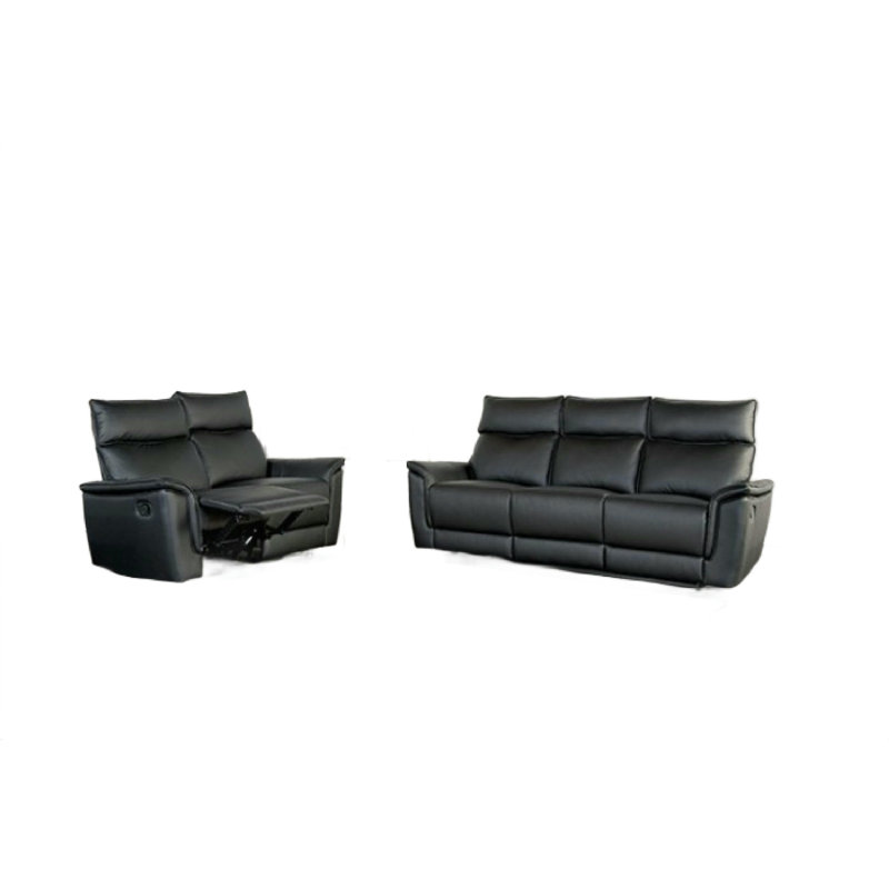 Lenne 2Pc Manual Reclining Sofa And Loveseat Set, Black Vegan Leather, Black