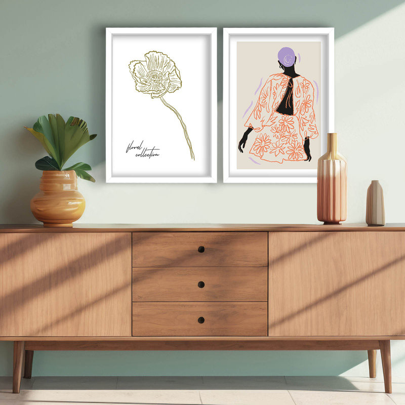 Elegant Decorative Framed MDF Painting (2 Pieces), 15.0 x 20.9 inches Each | 100% MDF with 0.1 inch Thickness, 100% Wooden Frame with 0.9 inch Thickness | Perfect for Living Room & Bedroom Décor, Stylish and Contemporary Design
