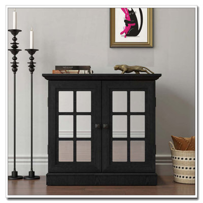 Storage sideboard cabinet with 2 decorative acrylic mirrored doors, adjustable shelf for dining room