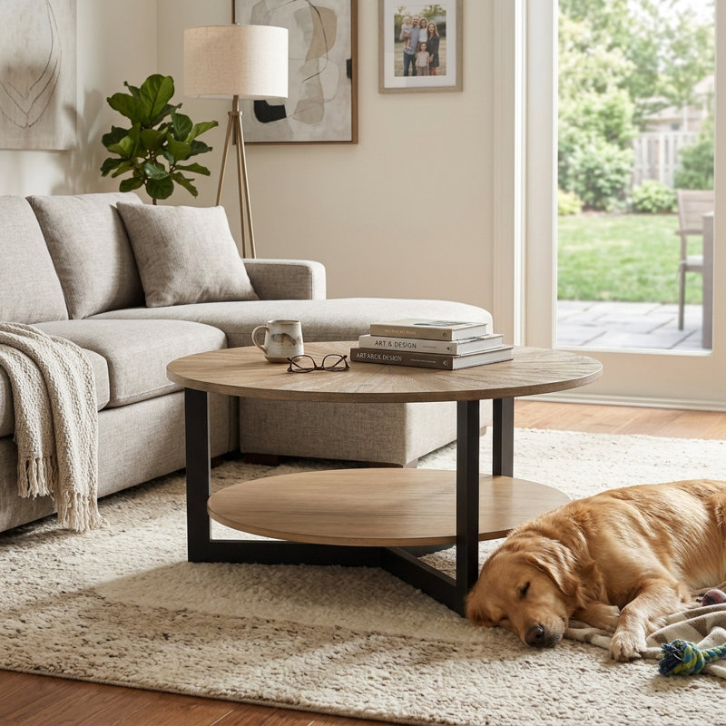 Frame Coffee Table with Storage, Brown Ash/Black