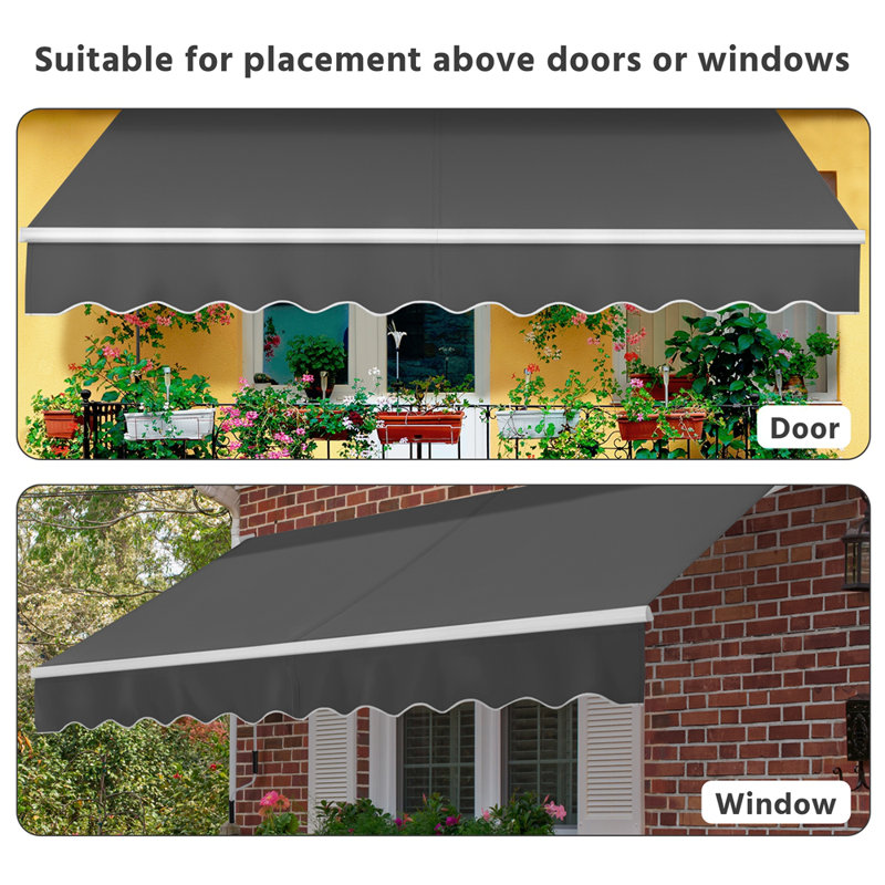 Yaheetech Fabric Beige Cover Retractable Patio Awning, 60" H x 120" W x 96" D, Dark Gray