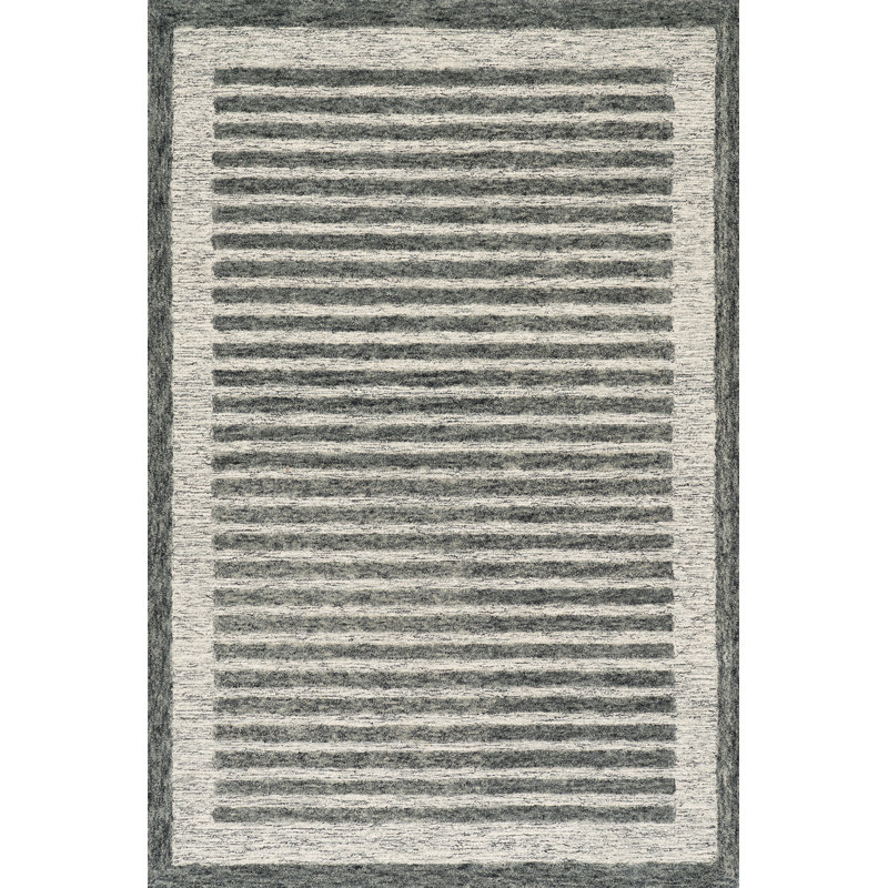 Carmeon Hamilton Caly Modern Bordered Wool Rug, Rectangle 4' x 6', Gray