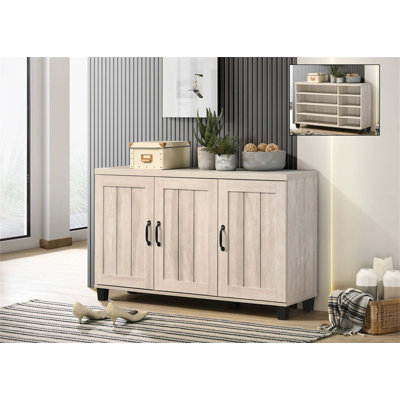 Cortona 45"W 3-Door Shoe Cabinet - Dusty Finish Entryway Storage Bench With Vintage Industrial Style