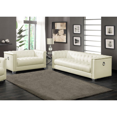 Luxury Build - Malorey 2-Piece Upholstered Track Arm Sofa Set Pearl White