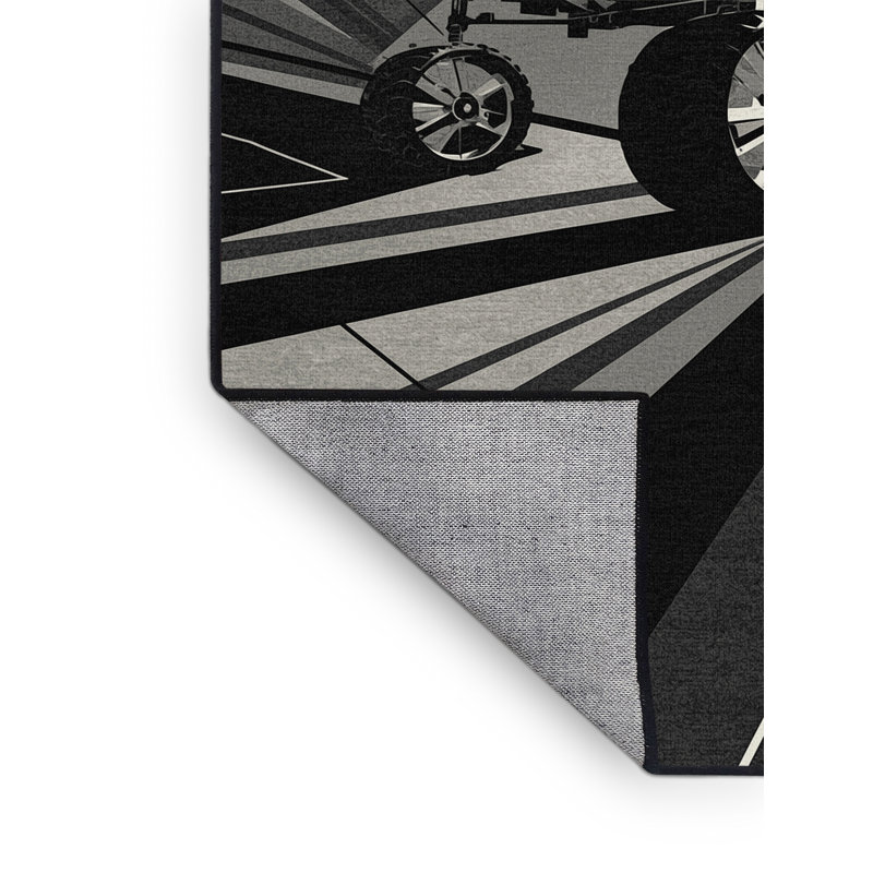 Machine Washable Vehicles And Transportation Lunar Rover Vehicle Modern Geometric Rug in Gray – Black Binding, 4x6