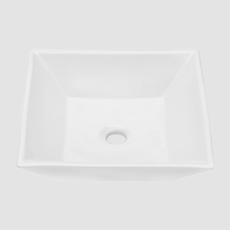 16-Inch White Ceramic Square Vessel Bathroom Sink
