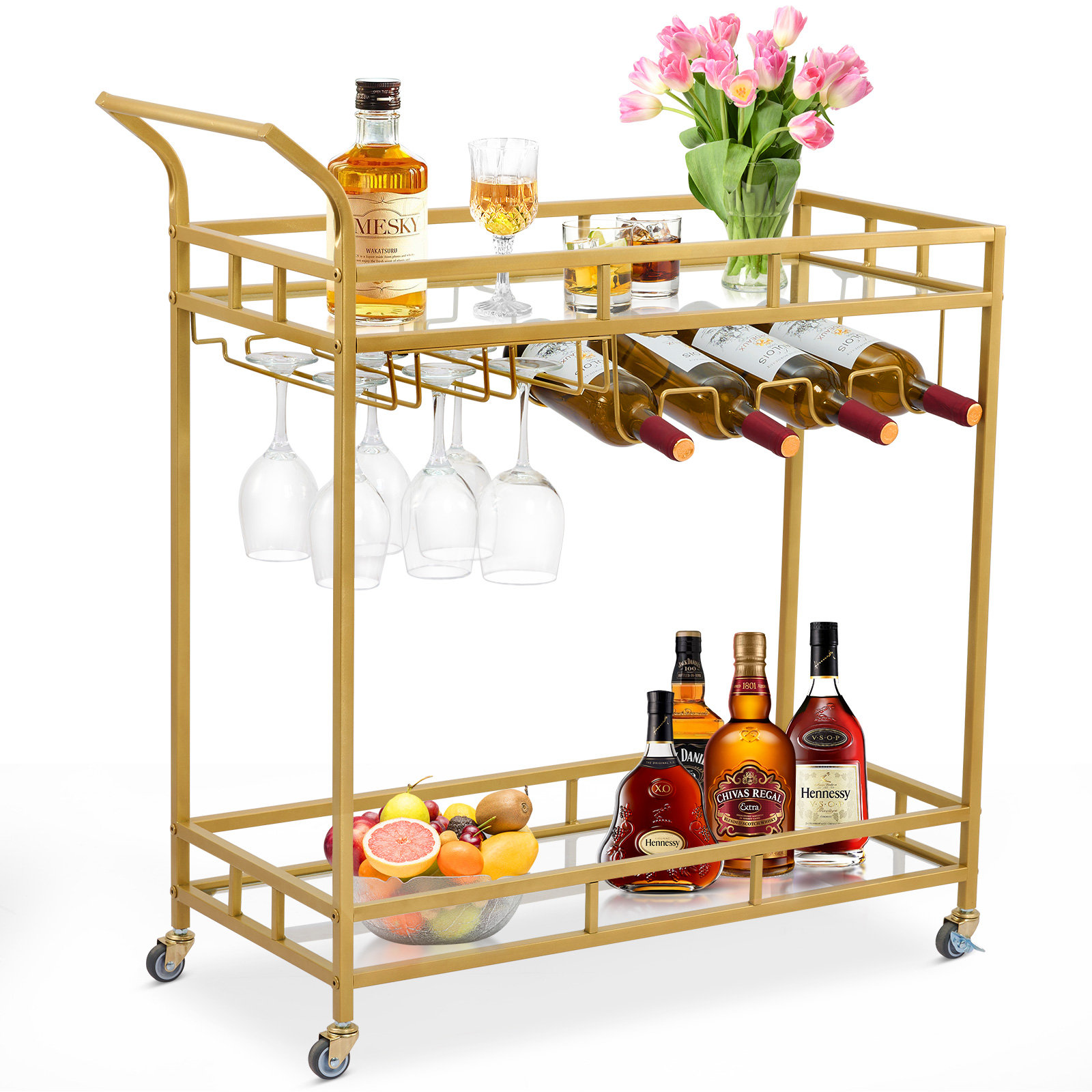 Mercer41 Vaide Bar Cart, with 2 Level Storage Rack with Rolling Bar ...