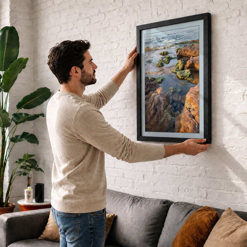 Rocky Tidal Pools Coastal - Framed Print, Walnut, A4 - 29.7 x 21.0 cm