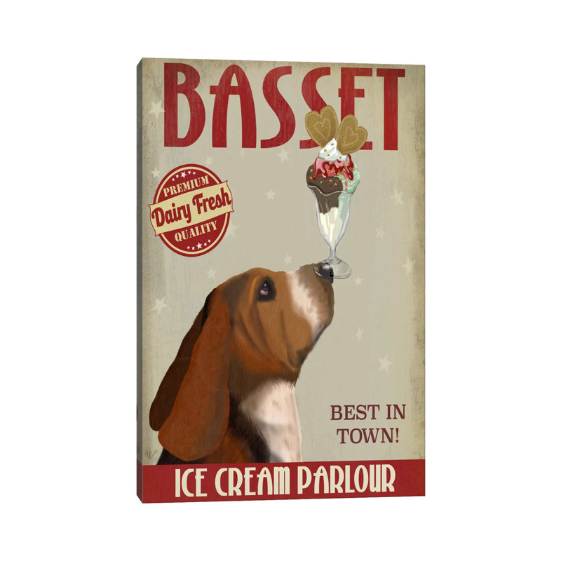 Basset Ice Cream Parlour by Fab Funky - Wrapped Canvas Gallery-Wrapped Canvas Giclée, 101.6 cm H x 66.04 cm W x 1.91 cm D
