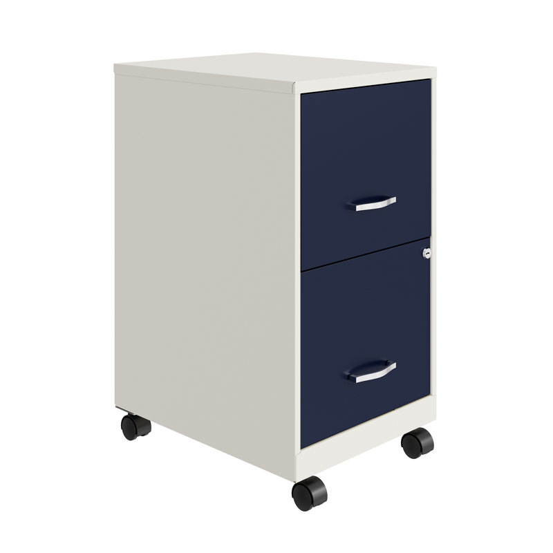 Krahn 14.25'' Wide 2 -Drawer Mobile Steel File Cabinet, Navy/White
