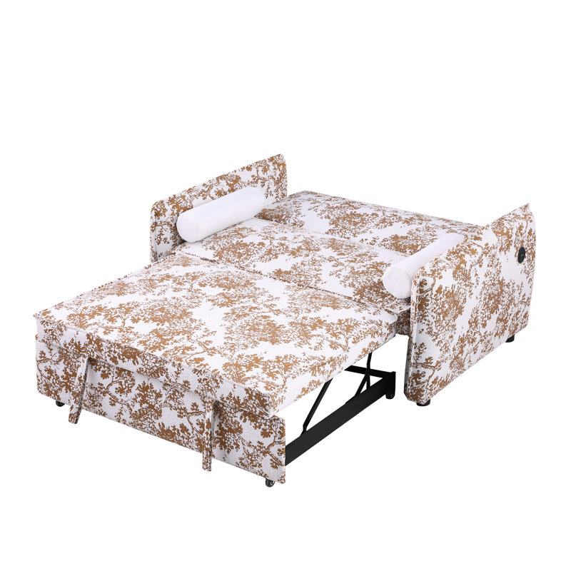 Canapé convertible à deux chambres avec dossier réglable, canapé 2 places, lit escamotable et 2 coussins décoratifs Soft Boucle