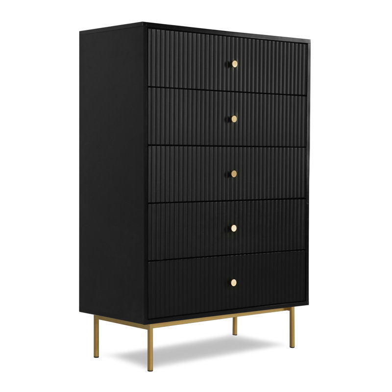 Bartko 80cm W 5 - Drawer Chest of Drawers, Black
