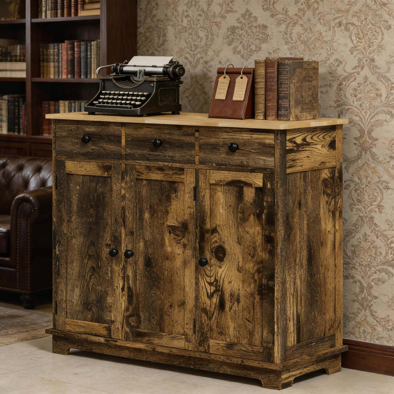 Armoire de rangement rustique avec conception anti-basculement, Brun naturel/rustique