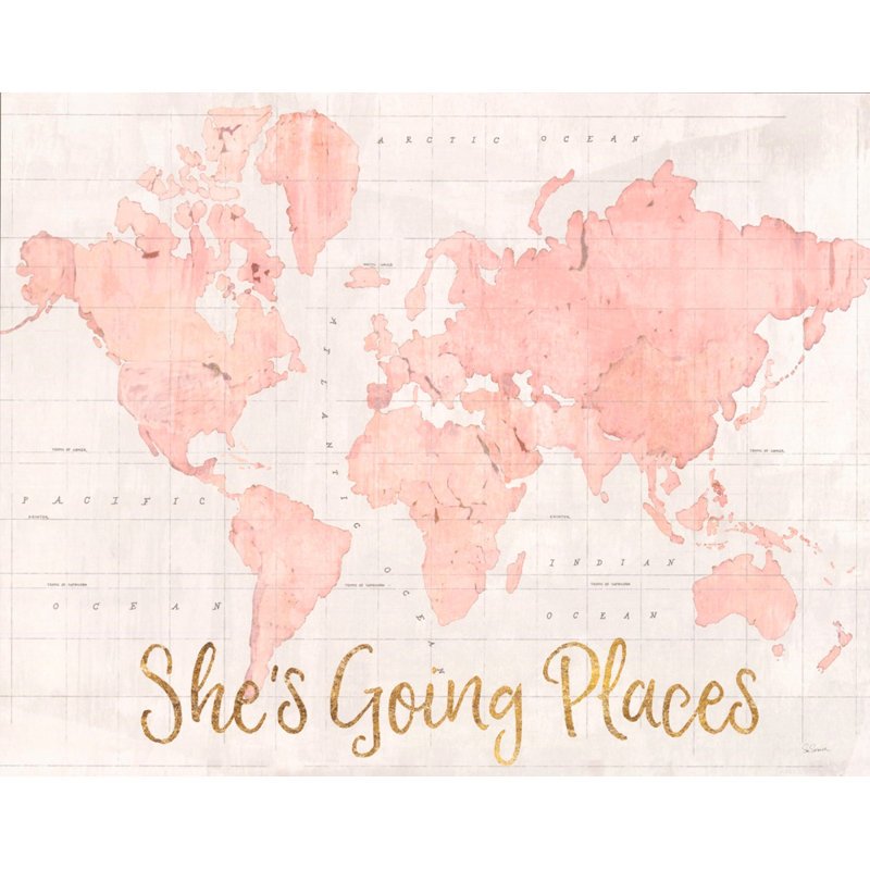 Across the World Shes Going Places - rose, H 19 po x l 24 po