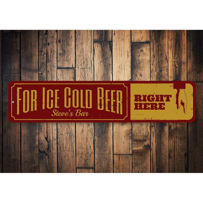 Plaque en métal «Ice Cold Beer Right Here», H 6 po x l 24 po x P 0,06 po, Oui