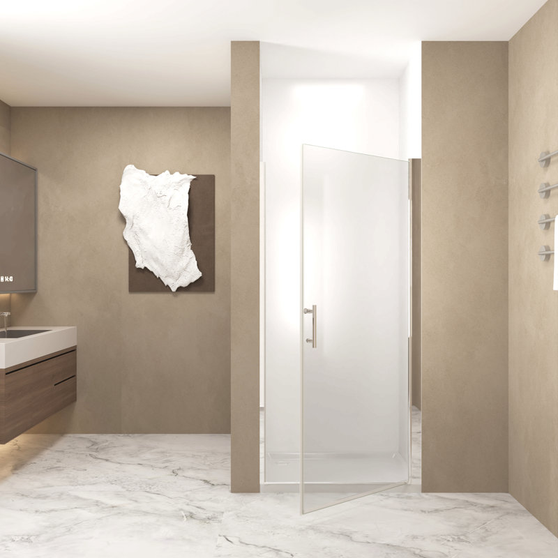35-34"X 72" Pivot Shower Door, Chrome Aluminum Frame, Half Frame ,1/4"(6Mm) Tempered Glass Explosion Proof Film, Chrome