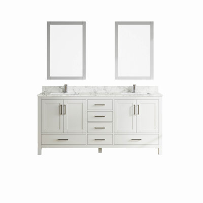 Meuble-lavabo 71 po avec lavabo double 71 po, meuble-lavabo autoportant blanc avec trou pour robinet