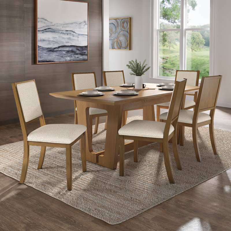 Ensemble de salle à manger rectangulaire 72 "avec chaises en tissu Patino, Marron clair