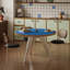 Table de salle à manger bleue ronde en bois massif et manufacturé-700076400