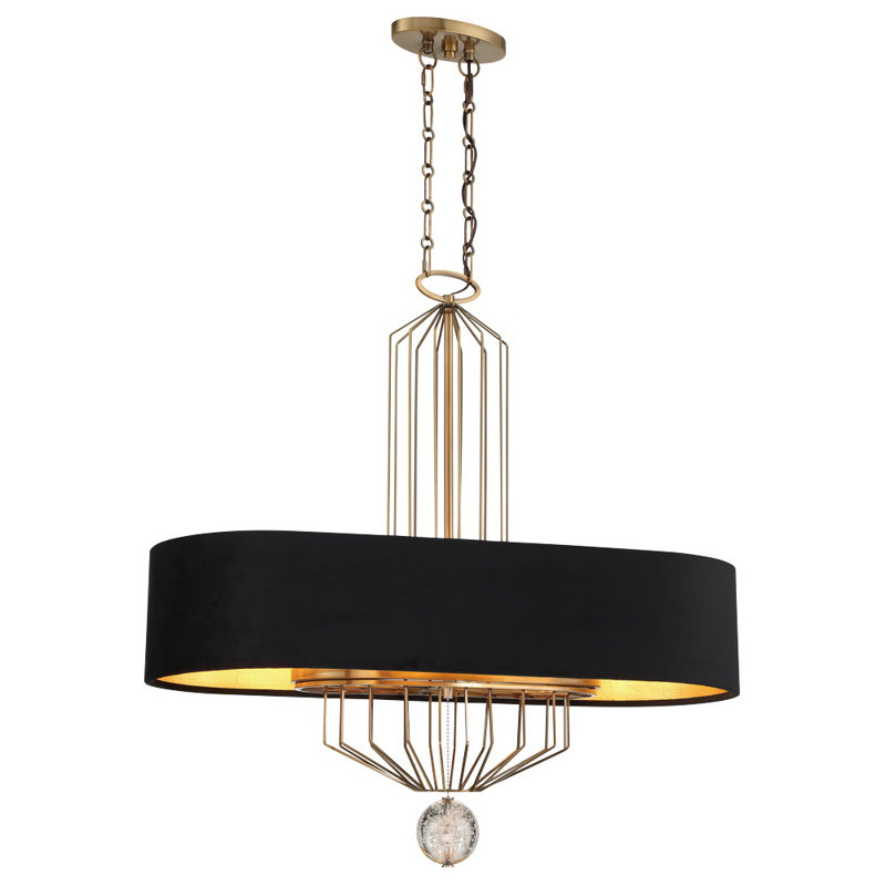 Grandeur Aged Antique Brass 8-Light Drum Chandelier with Black Velvet Shade