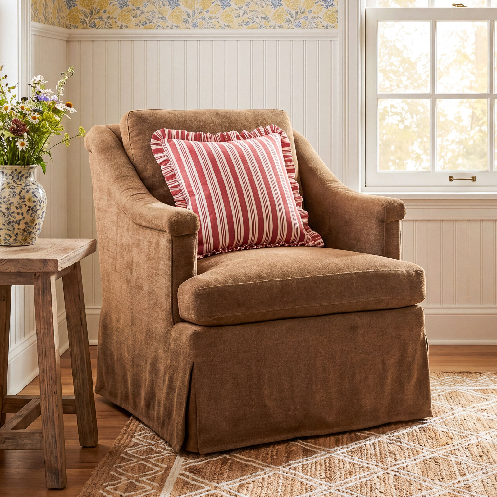Joplin Upholstered Swivel Armchair, Broadway Gilt