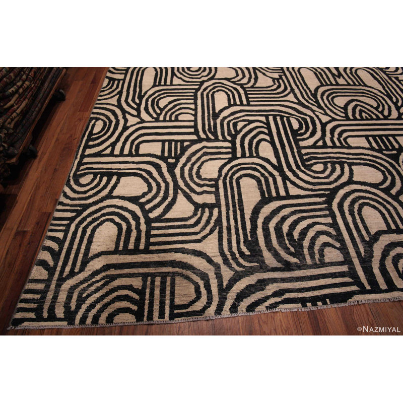 Tapis moderne surdimensionné noir et blanc Art Deco