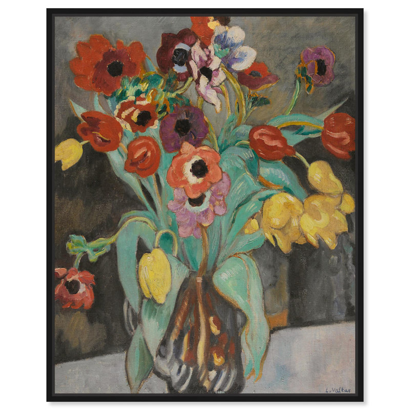 «Valtat Anemones Tulipes» par Art Remedy, Noir, H 21 po x l 17 po, Cadre flottant