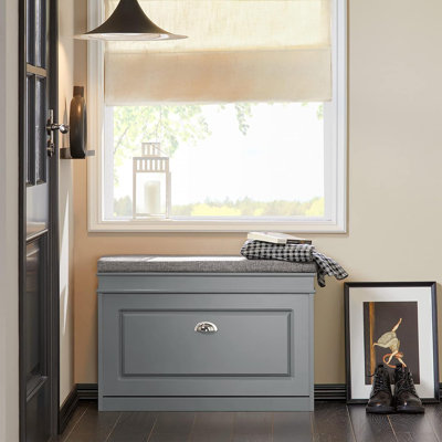 Narrow Hallway Shoe Bench, Small Shoe Cabinet with Flip - Drawer and Comfortable Seat Cushion for Entryways