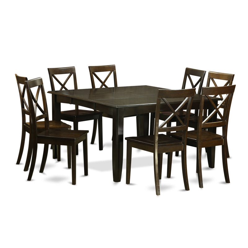 9 Piece Modern Dining Table Set Includes a Square Wooden Table with Butterfly Leaf and 8 Kitchen Dining Chairs, Cappuccino