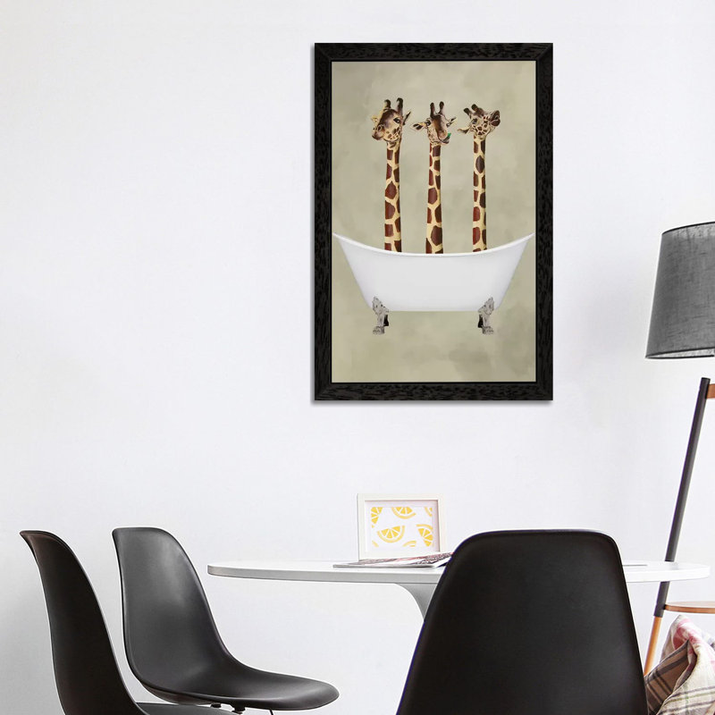 Giraffes In Bathtub by Coco De Paris - Wrapped Canvas Print, 66.04 cm H x 45.72 cm W, Black Framed
