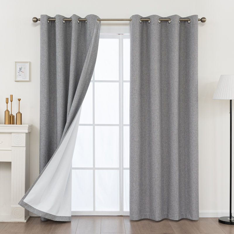 100% Blackout Thermal Insulated Polyester Curtain Pair, Gray, 52" W x 72" L