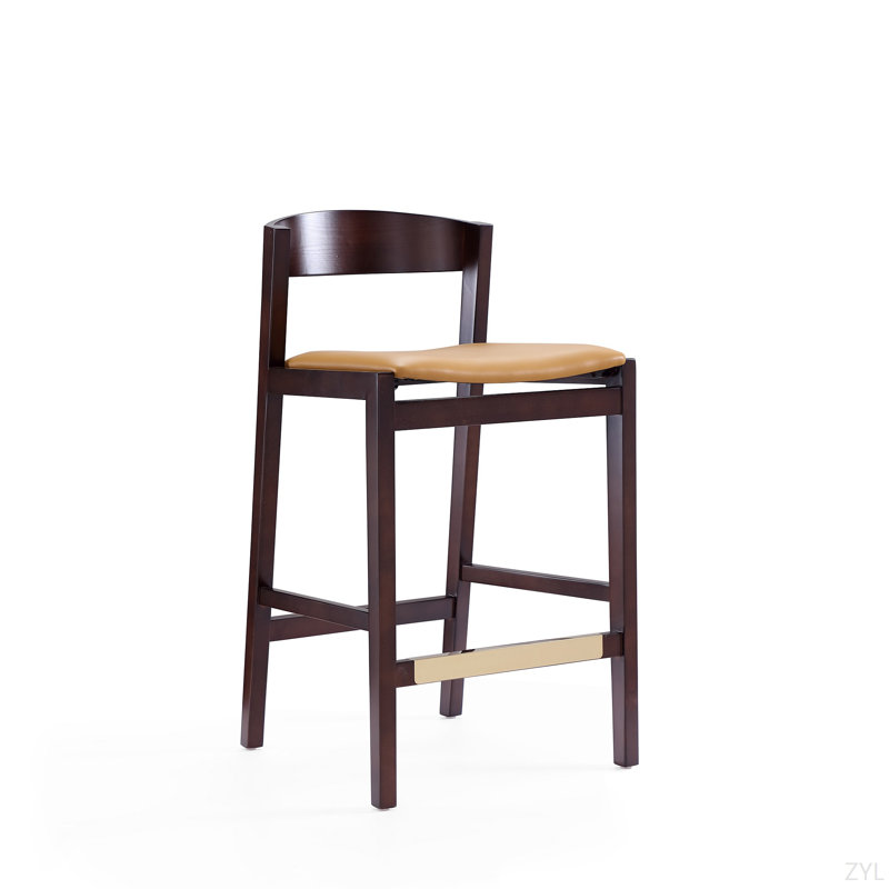 Tabouret de comptoir rembourré en bois Klismos, Chameau