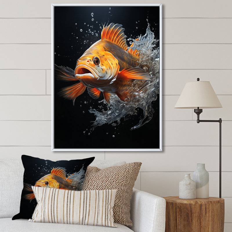 «Fishing Dynamic Dive An», reproduction sur toile, H 44 po x l 34 po x P 1,5 po, Cadre flottant blanc