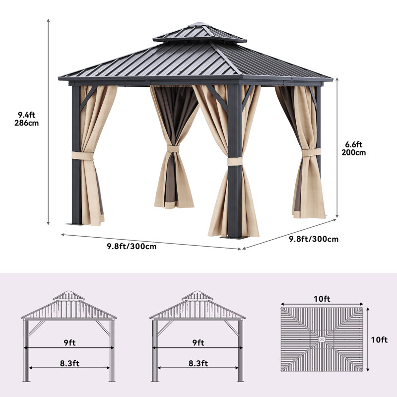 Pavillon de jardin en métal, 9,8 pi x 9,8 pi