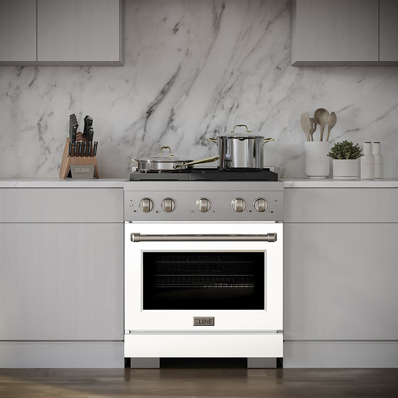ZLINE 30 in. 4.2 cu. ft. Paramount Gas Range W/ 4 Burner DuoPro Cooktop and Convection Gas Oven W/ White Matte Door