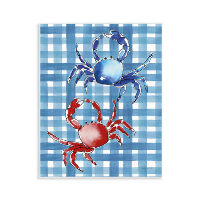 «Coastal Crabs on Plaid», art mural sur bois par Mercedes Lopez Charro