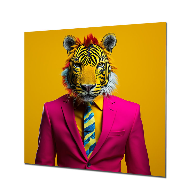 Art mural en métal rose avec tigre rose, H 36 po x l 36 po x P 1,5 po