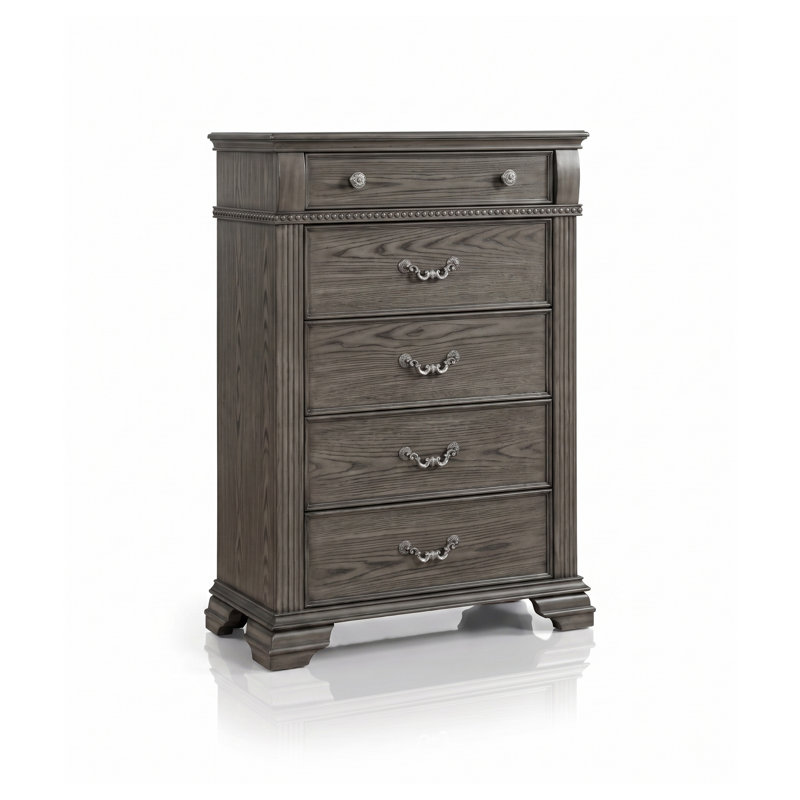 Commode 5 tiroirs Adames, Gris