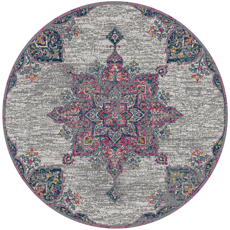 Tapis rose / gris Miranda Medallion, Rond 7 pi 6 po