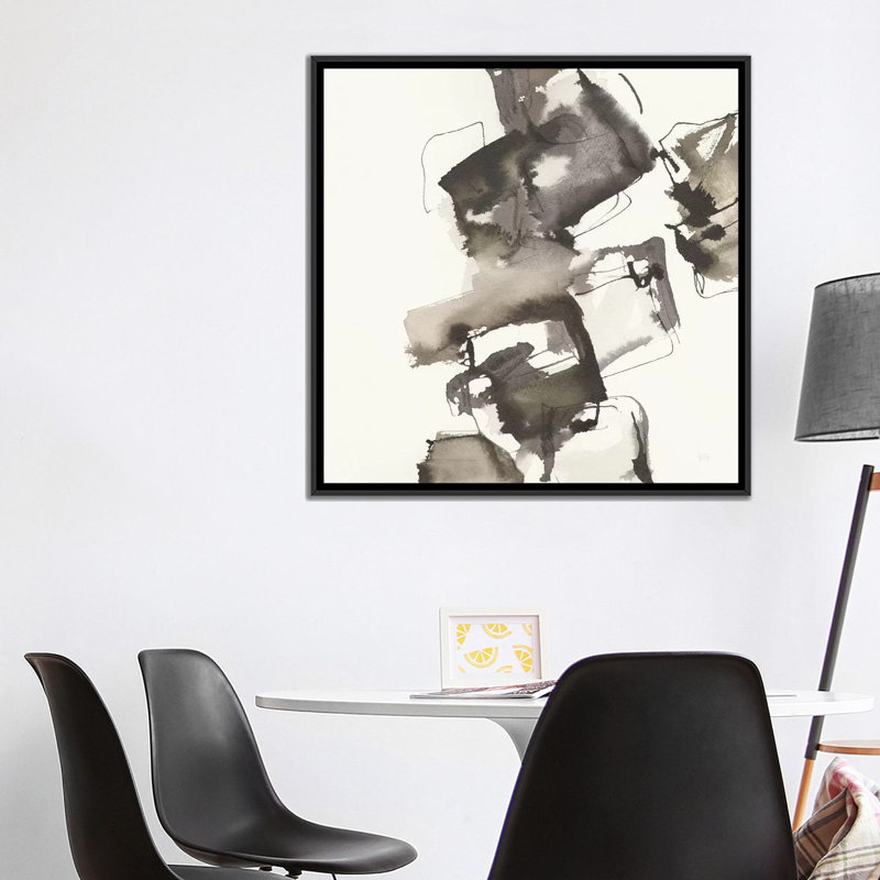 «Stacked in Greige», reproduction sur toile, H 18 po x l 18 po x P 1,5 po, Toile avec cadre noir, Pas de tapis