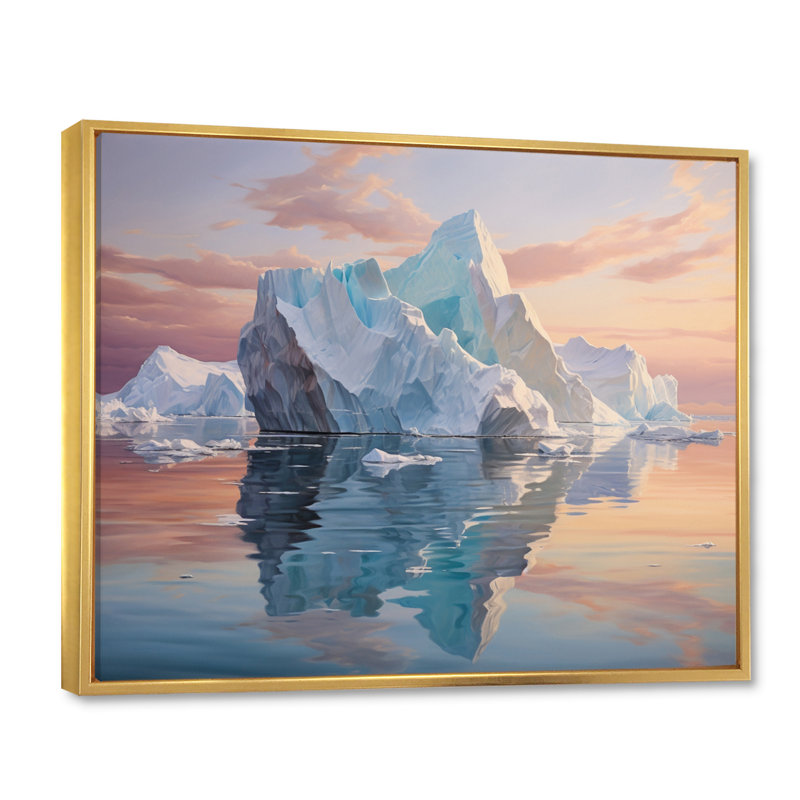 " Teal Peach Iceberg Frozen Serenity ", H 12 po x l 20 po x P 1 po, Cadre flottant doré